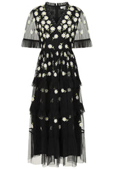 Amy Black Floral Embroidered Midi Dress